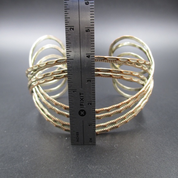 Vintage Rustic Silver & Copper Tone Cuff Bracelet - Picture 5 of 6